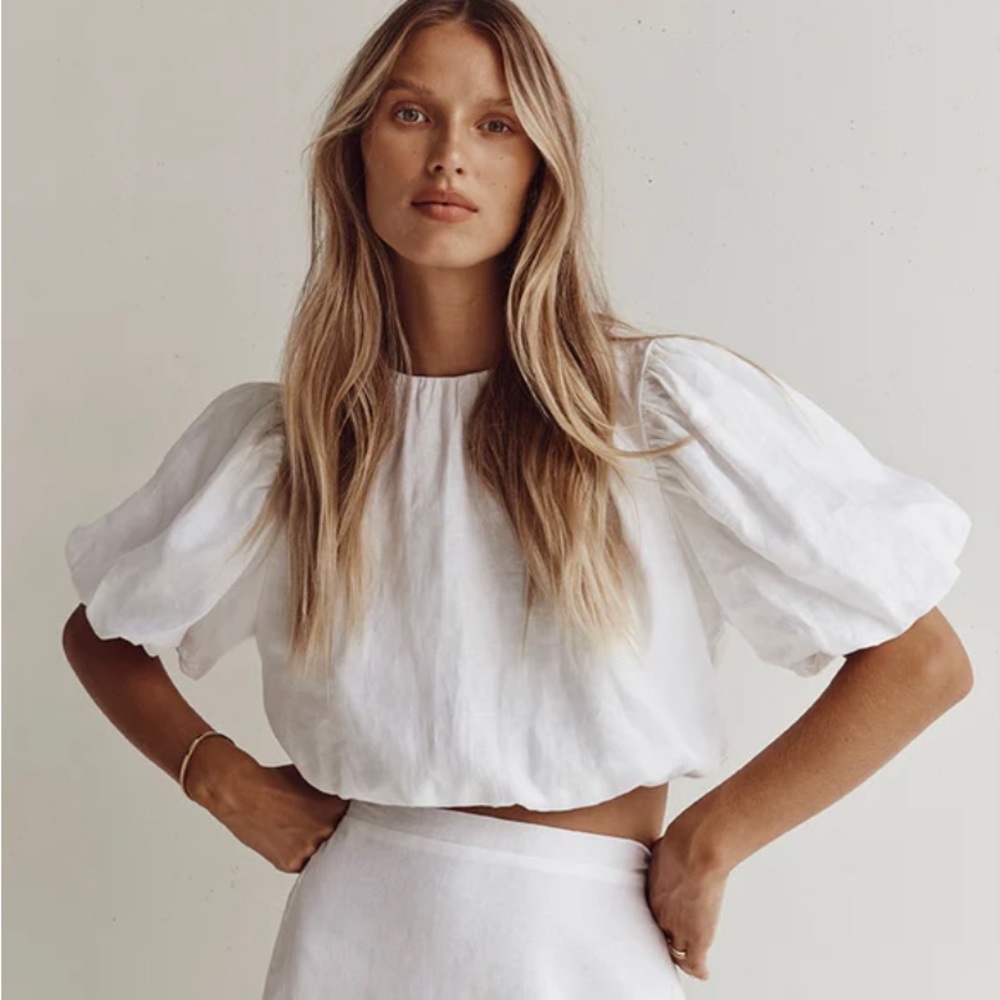French cotton and embroidered short sleeve crop top M/L
